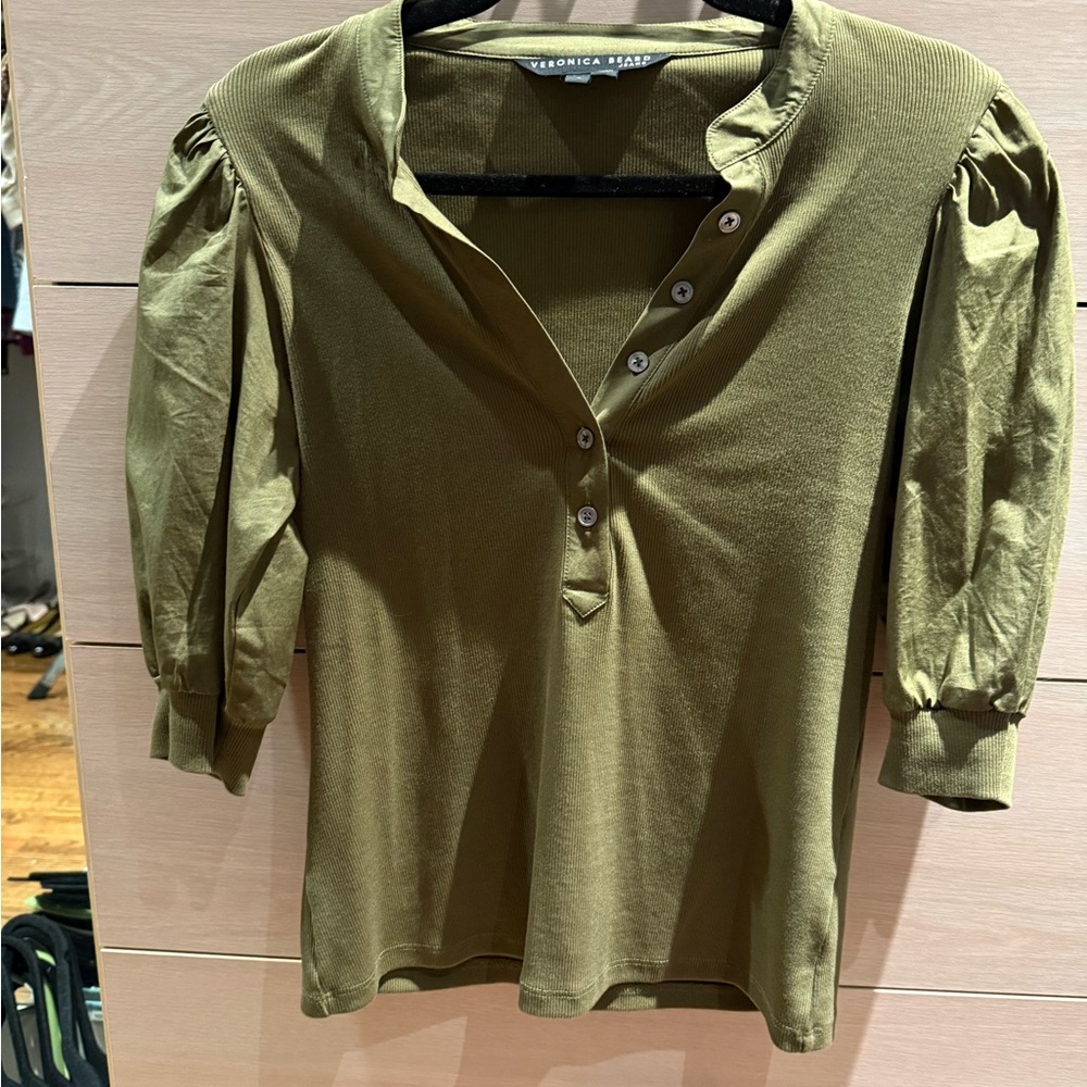 Veronica Beard Khaki Button-Down Blouse
